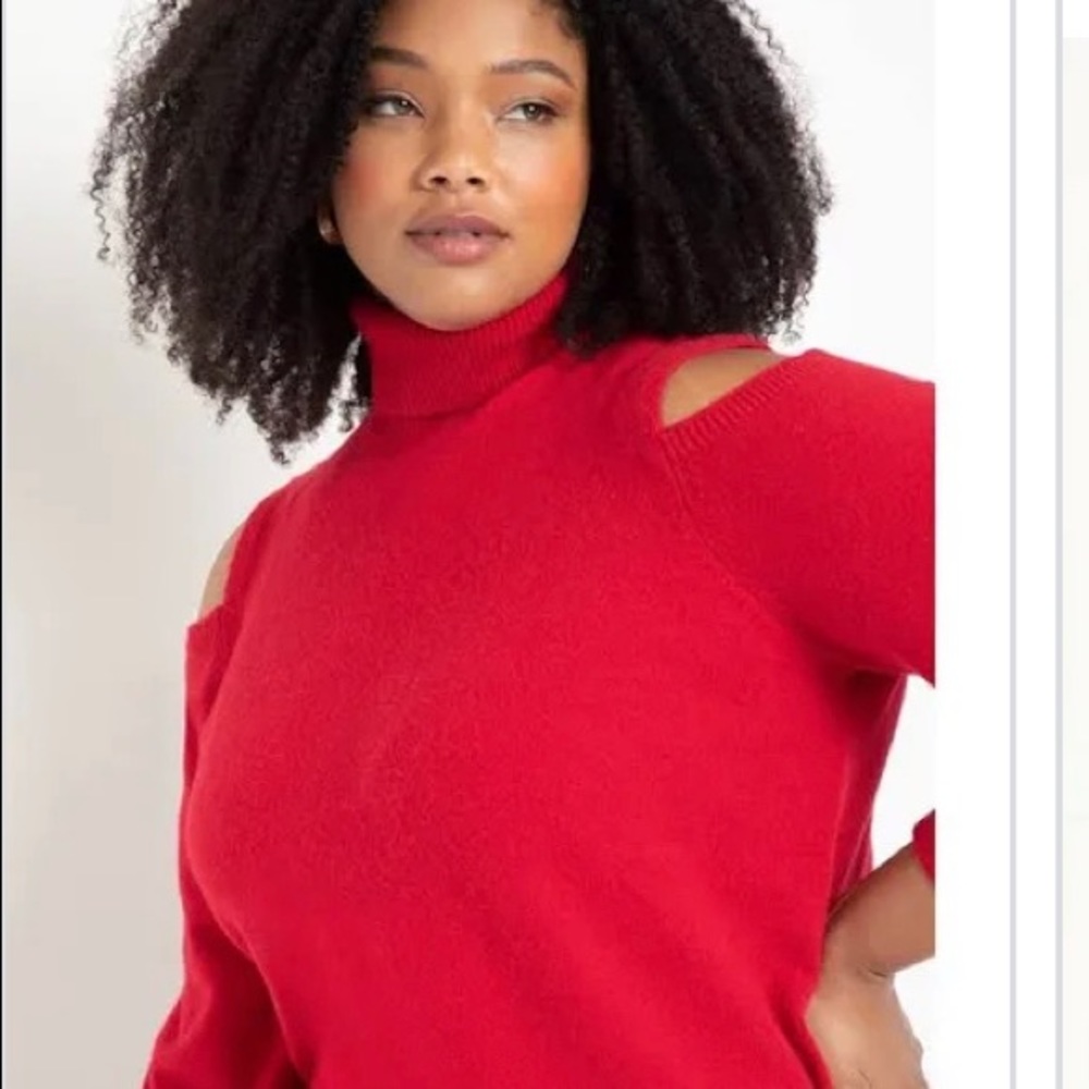 Eloquii Red Open Shoulder Turtleneck Sweater
